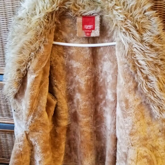 Esprit Outerwear Boutique Women's Suede Faux Fur Trim Jacket Size L Creamy Color - Picture 4 of 8